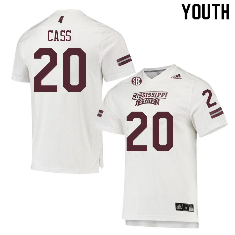 Youth #20 Kyle Cass Mississippi State Bulldogs College Football Jerseys Sale-White - Click Image to Close